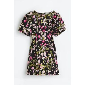 NWT h&m Open Tie backed Mini Dress Puff Sleeves Black/floral XS Cottagecore